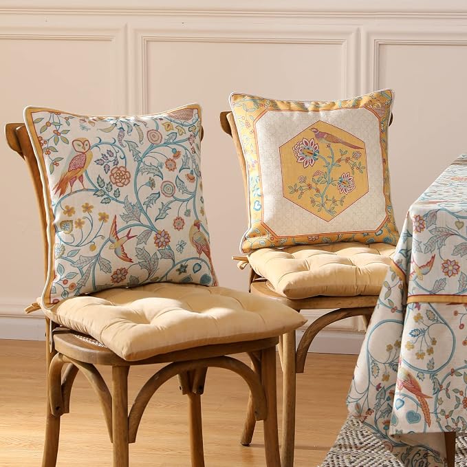 patdrea French Vintage Linen Throw Pillow Cover,18"x18"-Magnolia A | Decorative Pillow Case with Zipper,Yellow Floral Pattern,Cushion Coverfor Couch Living Room Bedroom Sofa