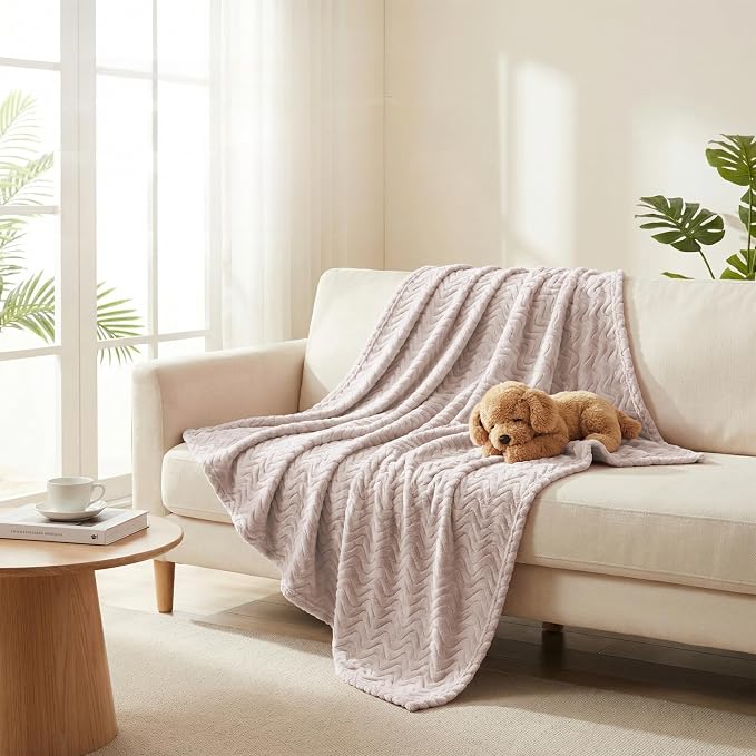 Exclusivo Mezcla Large Fleece Throw Blanket for Couch, Sofa, Camel | 50"x70" Soft Breathable Lightweight Flannel Throws for Summer, Plush Cozy Jacquard Wave Blanket for Home Decor