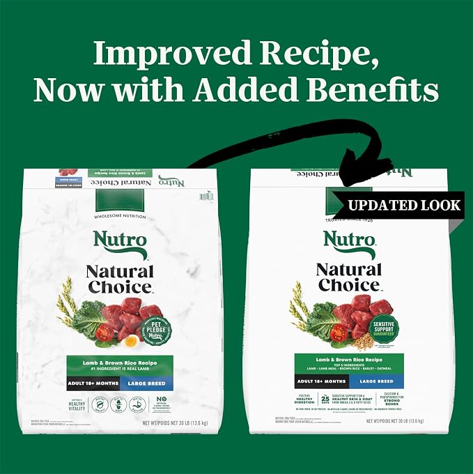 Nutro Natural Choice Large Breed Adult Dry Dog Food, Lamb & Rice, 30 lb | Real lamb #1 ingredient, non-GMO, no corn, wheat, soy, crafted in USA, supports joints, digestion, immunity, skin & coat