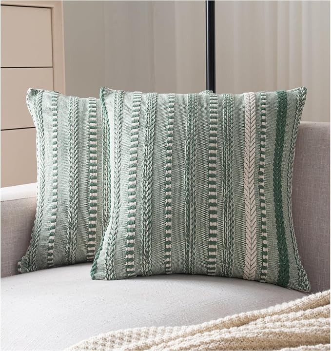 Cethom Boho Throw Pillow Covers 22x22 Inch Set of 2, Farmhouse Decorative Couch Pillow Cases, Light Green Accent Pillows of Bed, Sofa Bedroom Living Room Home Decor Cushion Cover