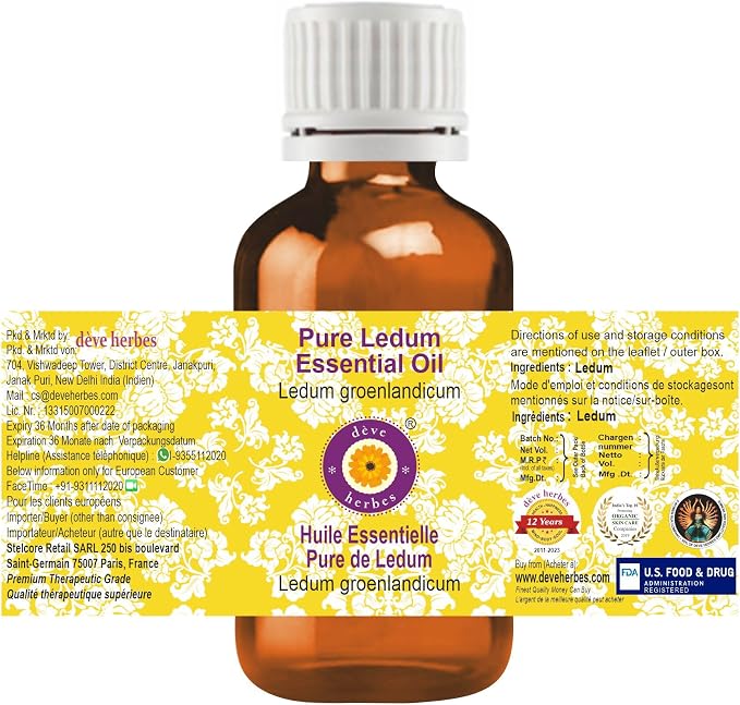 Deve Herbes Pure Ledum Essential Oil (Ledum groenlandicum) Steam Distilled 50ml (1.69 oz)