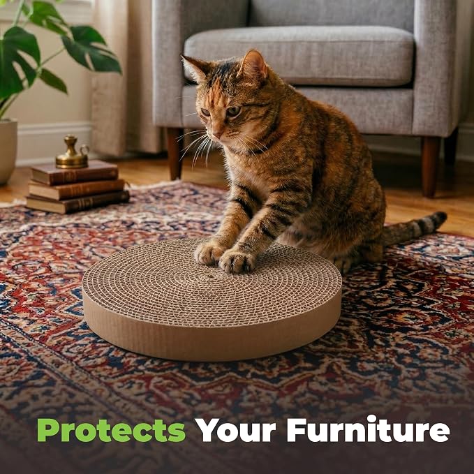 Catify Spin n' Scratch Cat Scratch Pad Refill - Round, 5-Pack | Corrugated Cardboard, Double Sided Cat Scratching Pad, Indoor Furniture Protector, Durable, For Kittens and Cats,