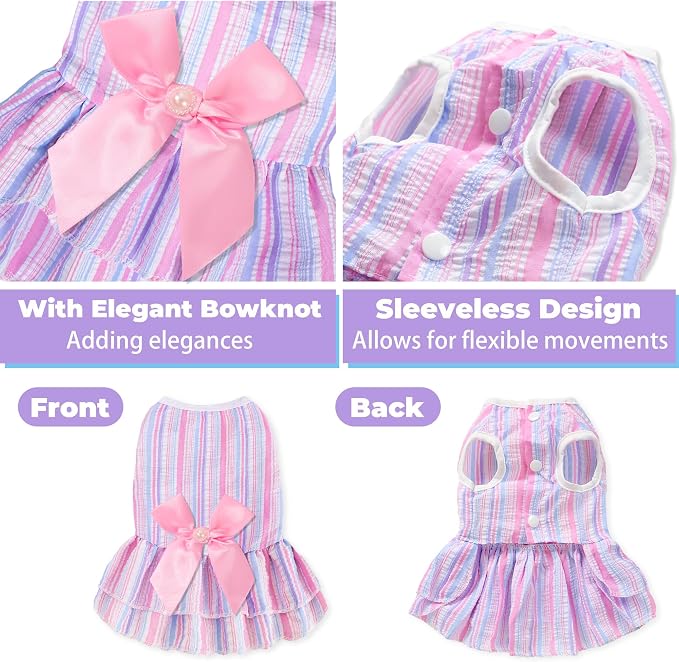 Dog Clothes Girl, 2 Pack Cute Pink & Purple Dog Dress, Dog Dresses for Small Dogs Girl, Breathable & Lightweight Puppy Clothes for Summer Birthday Party, Large