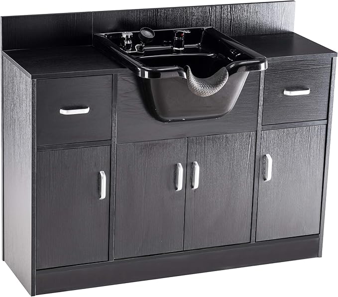 BarberPub Multi-Functional Shampoo Backwash Sink Station with Shampoo Bowl for Hair Stylist, Salon Spa Beauty Cabinet with Faucet Sprayer, Barber Storage Equipment 45.3" x 14.1'' x 36.4" 7139