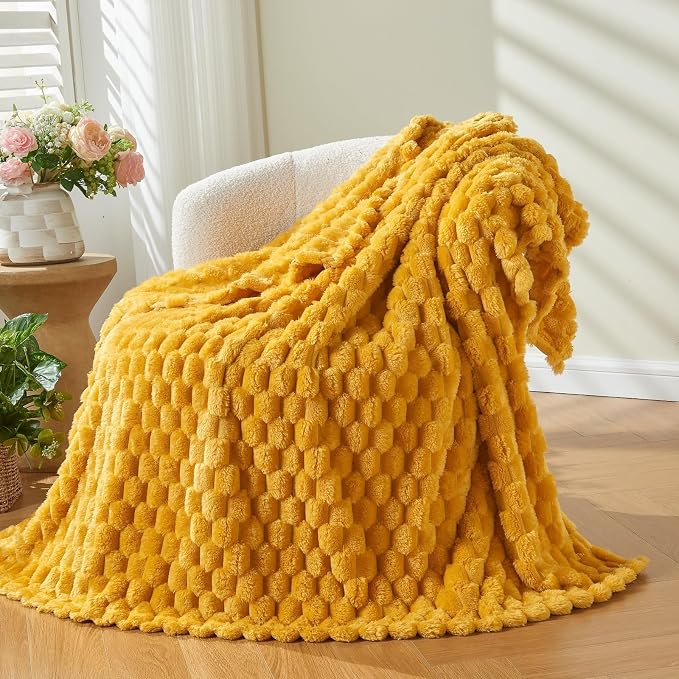 NEWCOSPLAY Fleece Clouds Cozy Queen Blanket for Couch, Yellow, 90"x90" | Premium Silky Flannel Blanket, Soft Lightweight Fluffy Throw Blanket for Bed Sofa Decor, Gift for All Season Use