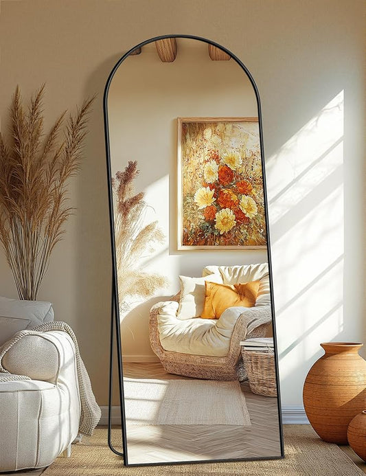 Arched Full Length Mirror, 70"x24" Standing Body Mirror for Wall, Black | Built-in Stand, HD Shatterproof Glass, Aluminum Alloy Frame, Hanging or Standing, for Bedroom, Living Room & Dressing Room
