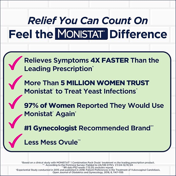 Monistat 3-Day Yeast Infection Treatment for Women, 3 Miconazole Vaginal Suppositories & External Itch Relief Cream (9g Tube) Combo Pack