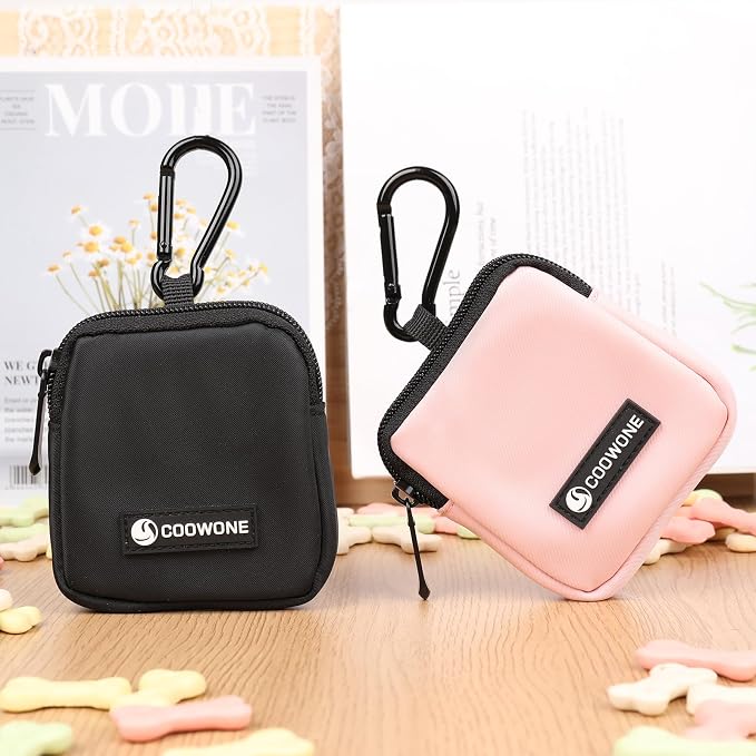 Dog Treat Pouch 2 Pack, Waterproof, Zipper Closure, Hands Free, Black+Pink