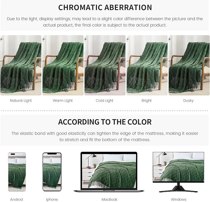 BOURINA Green Throw Blanket 50 x70 Inch Jacquard Throw Knitted Blanket | Jacquard Argyle Throw Textured Solid Soft Throws and Blankets for Sofa or Bed Knitted Decorative Blanket