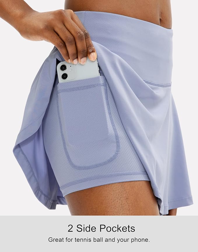 Pleated Tennis Skirt with 4 Pockets | 14", 3.5" High Waisted, Soft, Lightweight, Mesh Built-in Shorts, Dressy, Casual, Athletic, Golf, Skort for Women