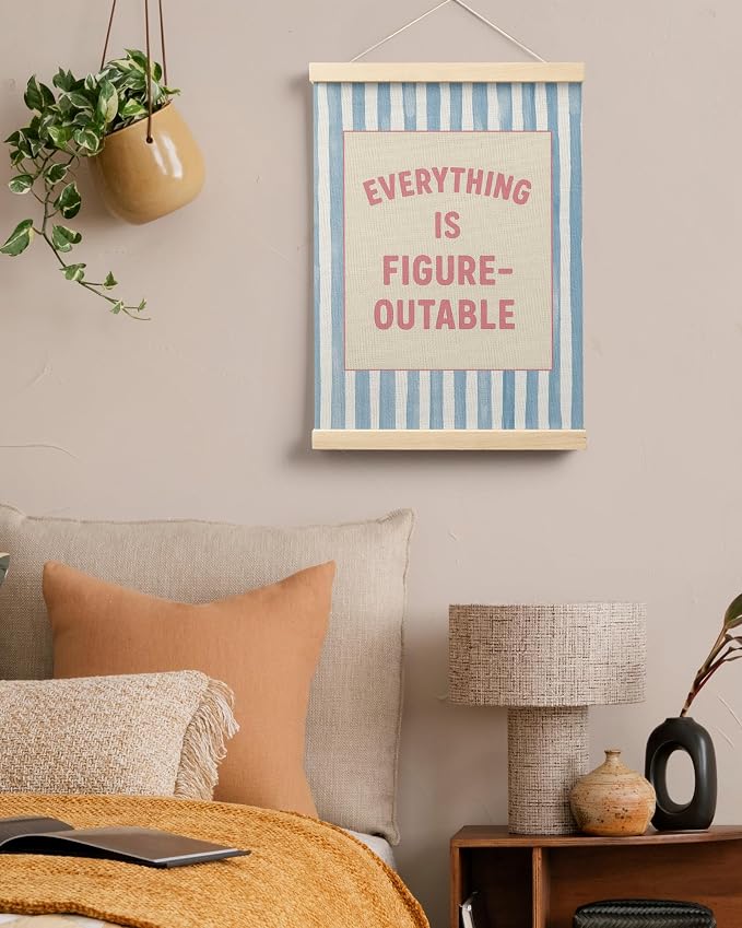 FGFK Preppy Pink and Blue Everything Is Figureoutable Inspirational Framed hanging Canvas wall art Poster Prints office dorm room decor for women, Motivational posters decorations for home bedroom,12x16 Inch