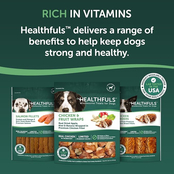 Healthfuls Chicken Wrapped Fruit Dog Treats, 16oz | Dried Apple, Kiwi, & Banana, Real Chicken Breast, Rich In Antioxidants, No Artificial Colors, Training Treat, For All Breeds