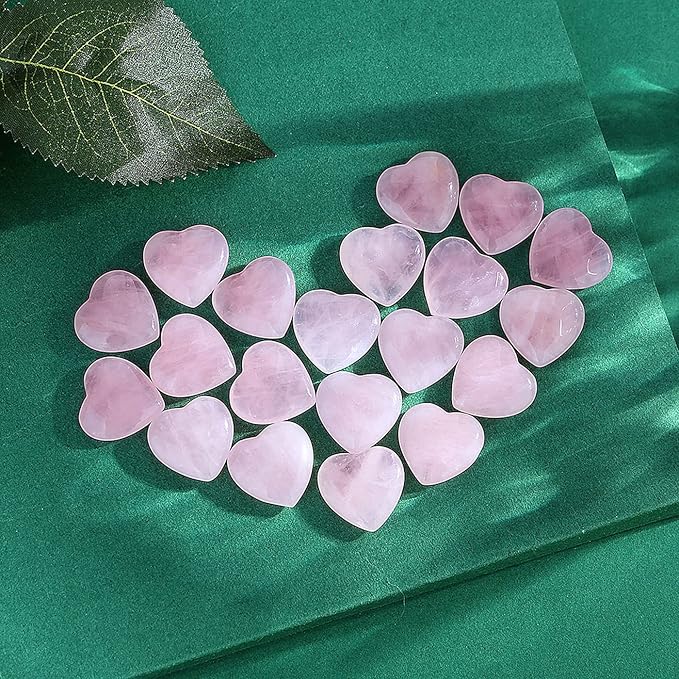 20 PCS Rose Quartz Heart Crystals Natural Crystal Polished Healing Cute Mini Pocket Stones Palm Thumb Love Gemstones Set Bulk Wholesale Reiki Energy Balancing Meditation Pink Heart Gifts for Mother Anniversary Valentine's Day Gifts for Women