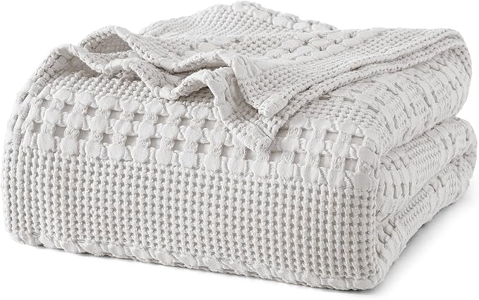 PHF 100% Cotton Waffle Blanket Twin Size, Lightweight Breathable Summer Blanket for Hot Sleepers, Pre-Washed Soft Layer for Bed, Dorm, Couch & Guest Room, Home Decor Gift, 66"x90", Light Grey
