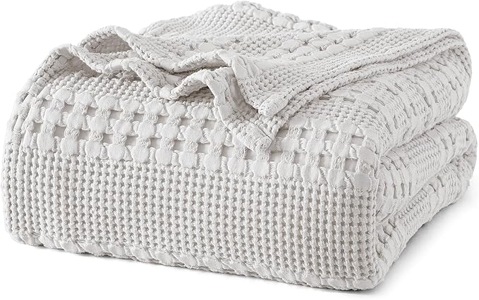PHF 100% Cotton Waffle Weave Blanket King Size, Lightweight Breathable Summer Blanket for Hot Sleepers, Pre-Washed Soft Layer for Bed, Couch, Home Decor Gift, 108"x90", Light Grey