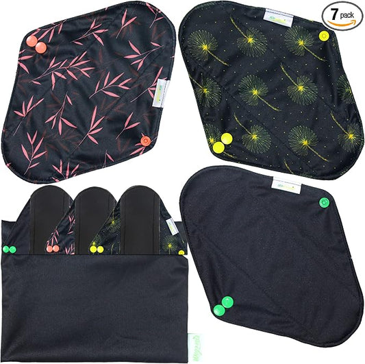 wegreeco Reusable Menstrual Pads - Reusable Sanitary Pads | Reusable Panty Liners | Soft Cloth Menstrual - 6 Pack with 1 Cloth Mini Wet Bag (Medium, Dandelion