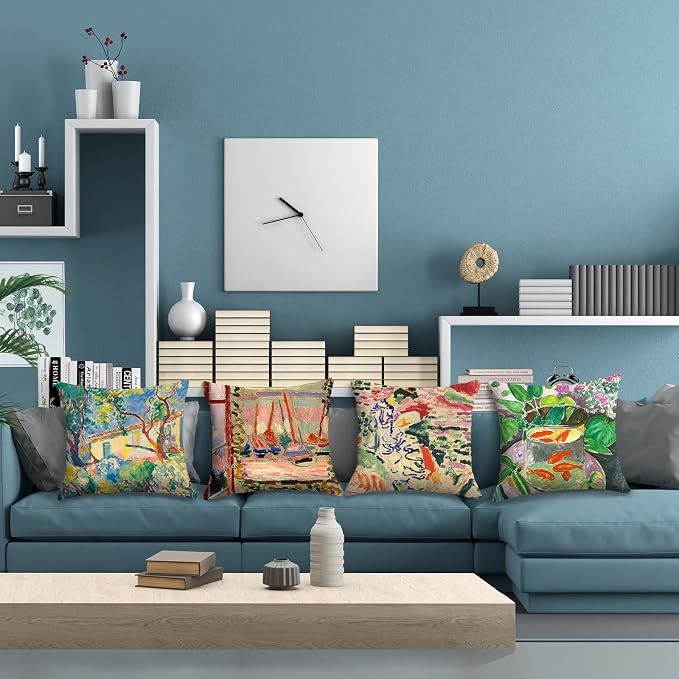 Matisse Painting Throw Pillow Covers 18x18 inches Set of 4 Abstract Art Painting Pillow Cases Aesthetic Decorative Cushion Covers for Sofa Couch Living Room
