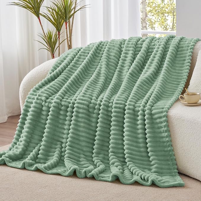 BEDELITE Striped Fleece Throw Blanket, Green, 50"x60" | 300GSM Microfiber Fleece, Soft Cozy, Lightweight Warm, Double-Sided Plush, Machine Washable, Gift, Room Decor, for Couch Sofa