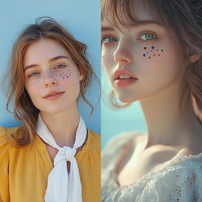 2pcs Makeup Stickers,Waterproof Face Colorful Love Heart Temporary Tattoo Stickers,Masquerade Stickers,Wedding Face Makeup Stickers for Women.