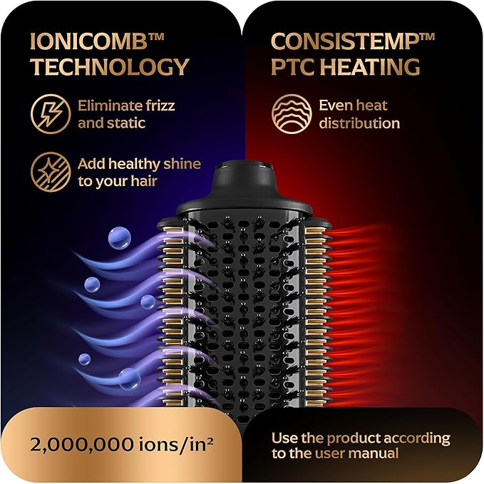 Blowout Brush Hair Dryer, 4-in-1 Blow Drying Brush, Automatic Dual Voltage, Ionic Hair Straightener w/No Heat Damage, Light 1.3 lb Blowout Tool, Blow Dryer Curling Wand, Hot Air Styler for All Types