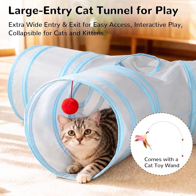 Tempcore Cat Tunnel, 3-Way Collapsible Toy, Large Size Light Grey & Blue