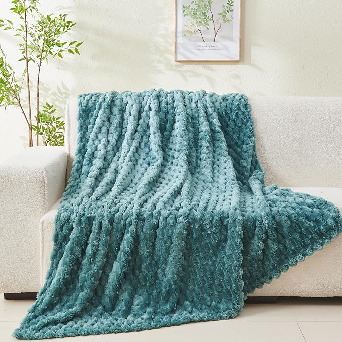 NEWCOSPLAY Fleece Clouds Cozy Queen Blanket for Couch, Light Teal, 90"x90" | Premium Silky Flannel Blanket, Soft Lightweight Fluffy Throw Blanket for Bed Sofa Decor, Gift for All Season Use