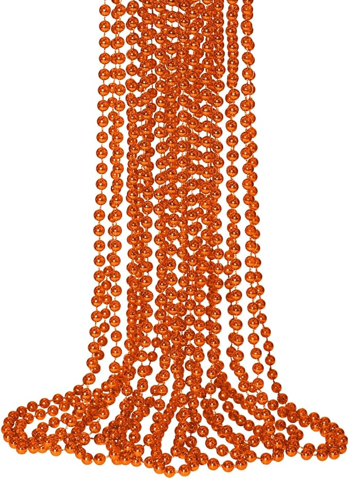 SHAOQINLIN 12 PCS Orange Bead Necklaces, Orange Mardi Gras Beads, Halloween Necklaces, 33 Inch Party Beads Necklace Round Beaded Necklace for Mardi Gras, Christmas, Halloween