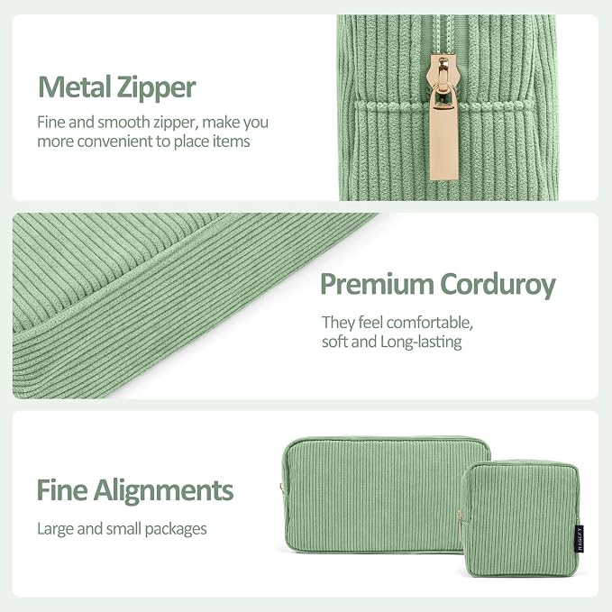 MAGEFY Small Makeup Bag for Purse Mini Cosmetics Bag Corduroy Cute Cosmetic Pouch for Women with Slip-in Pockets