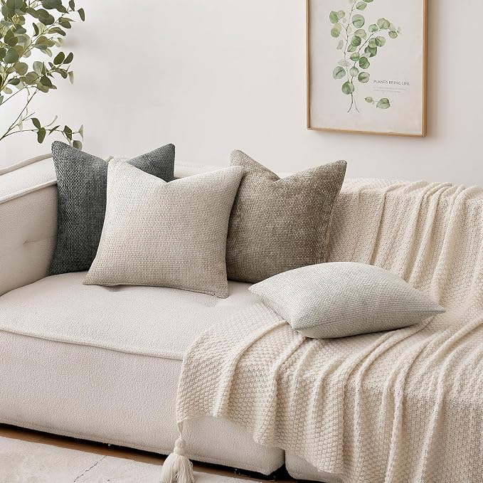 MIULEE Decorative Couch Throw Pillow Covers 18x18 Inch Grey-White 2 Pack | Modern Boho Accent, Soft Chenille Pillow Covers, Farmhouse Cushion Cases for Home Decor Bed Sofa Living Room