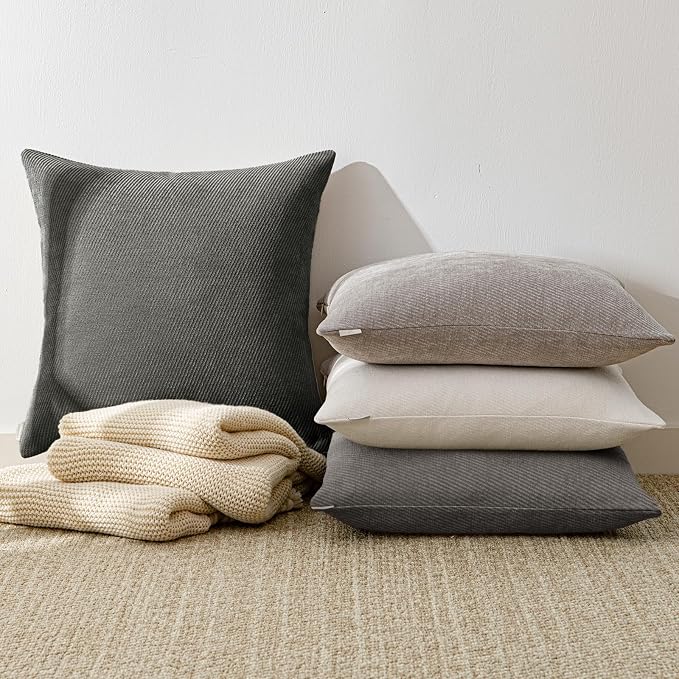 a moment Pack of 2 Decorative Chenille Throw Pillow Covers with Twill Cushion Covers for Sofa Living Room Couch Bed 18x18 Inch Dark Gray