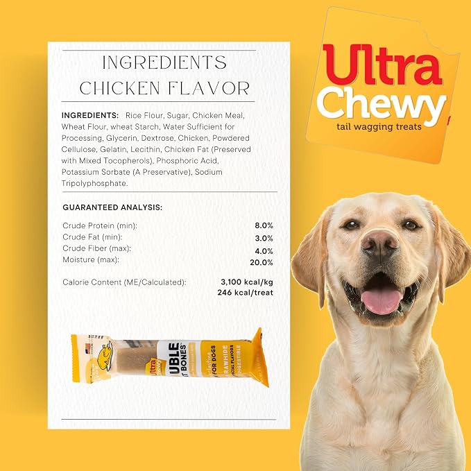 Ultra Chewy Favorites Double Treat Bones, Assorted Flavors, 2 Packs | 9 Bones Per Pack, Made in The USA, Healthy Treats, Easy to Digest, Promotes Dental Health