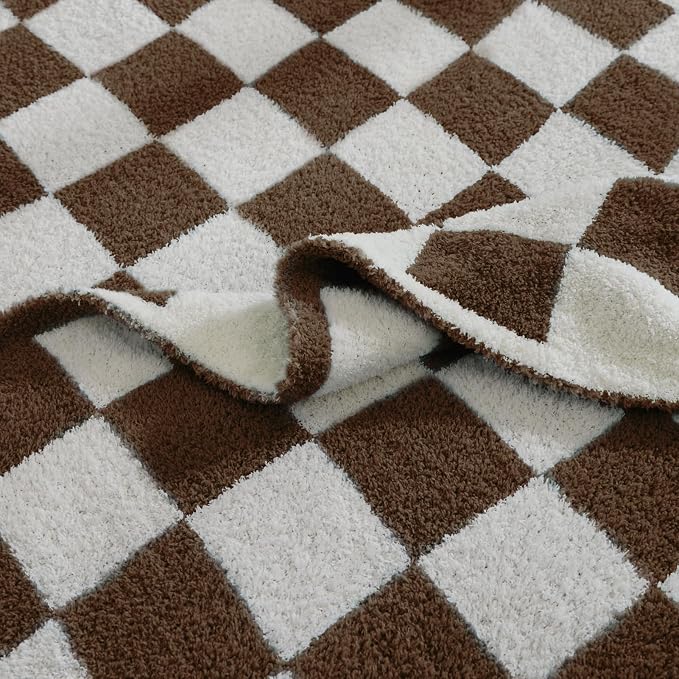 Soft Checkered Throw Blanket for Couch-Cozy Warm Knitted Blankets | Lightweight Warm Fluffy Decor for Women, Mom, Her & Girls, Sofa, Chair, Bed, 50x70in, Coffee