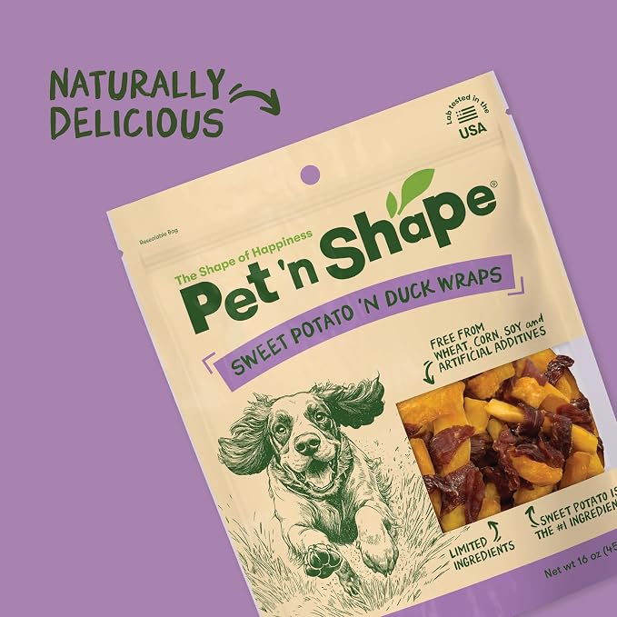 Pet 'n Shape Sweet Potato Chews Jerky Dog Treats - 16 Ounce | Premium duck breast, Sweet potato recipe, Limited ingredients, Wheat and soy free, Bite-sized snack, For all life stages