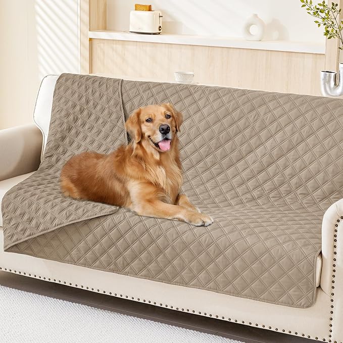 Smiry Waterproof Reversible Pet Couch Covers for Dogs | Pet Friendly, Soft Fabric, Washable Sofa Furniture Protector for Dogs Cat Kids, Checkered (52"x82", Taupe/Taupe)