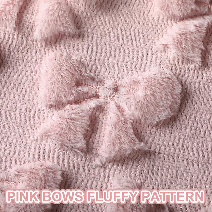 Mixweer Pink Bow Pillow Covers Set of 2 Preppy Room Decor Coquette Cute Spring Summer Decorative Faux Fur Soft Bowknot Stuff Fluffy Plush Aesthetic Pillowcase for Bed Sofa Couch (18 x 18 Inch)