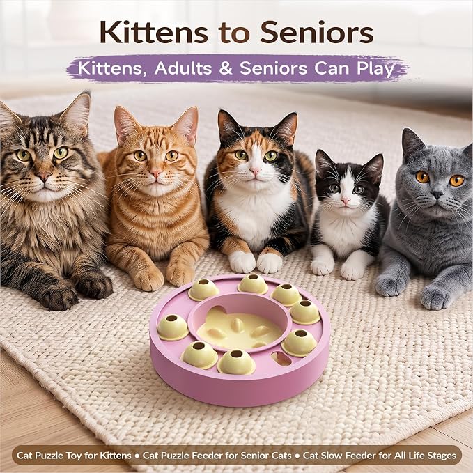 KADTC Cat Puzzle Toy, Slow Feeder, Interactive Enrichment for Indoor Cats | Eight Sliding Pods Guide Kibble Through One Outlet, Stretch Mealtime, Spark Paw-Powered Hunting, Sharpen Focus, Beat Boredom.