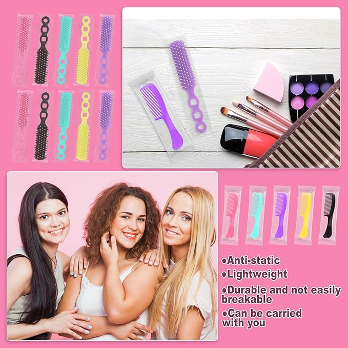 Hair Brush and Combs Bulk Individually Wrapped for Homeless,Disposable Hair Combs Bulk Hair Brushes Detangling Hairbrush for Women Shelter Nursing Hotel Church Charity Supplies50
