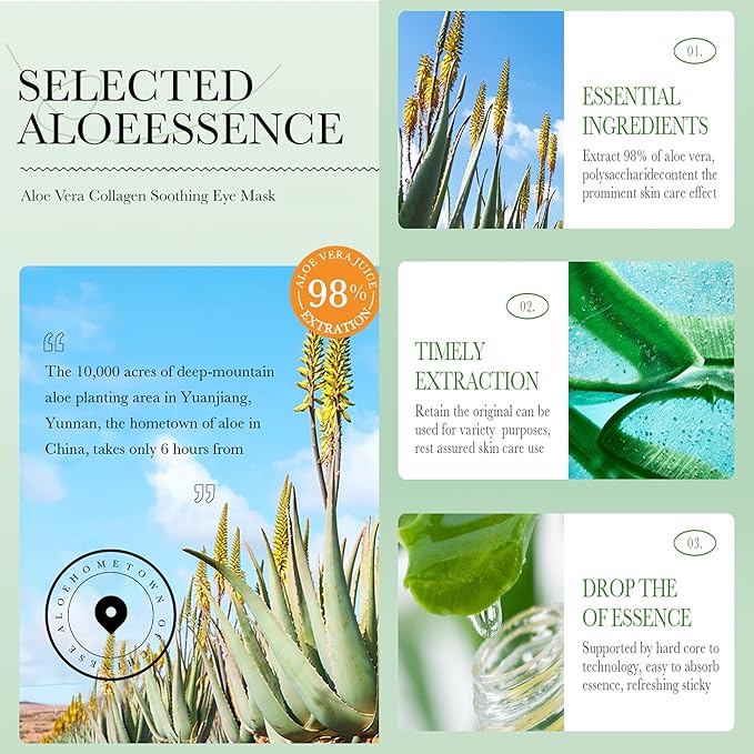 AKARY Aloe Vera Under Eye Patches for Dark Circles, Puffy Eyes & Wrinkles, 98% Aloe Essence & Collagen Infused Eye Masks, Smoothing, Hydrating, Firming Care, Fine Lines, Eye Bags Reduction (60 Pcs)