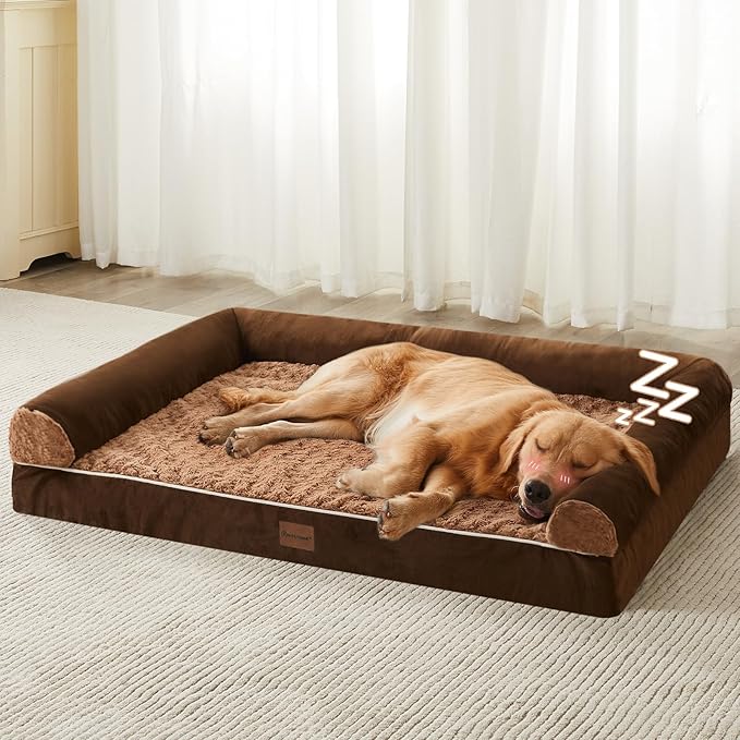 BFPETHOME Orthopedic Washable Large Dog Bed for Senior Dog Comfy Sleep | Waterproof Big Soft Pet Couch Bed for Dogs Relax with Removable Cover Supportive Egg Crate Foam Brown 36x27 Inch