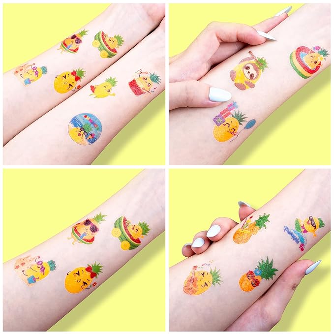 96PCS Pineapple Pre-Cut Temporary Tattoos for Kids | Super Cute Themed Birthday Party Favors, Supplies, Decorations, Cute Funny Fruit Fake Tattoo Stickers, School Rewards Prizes & Gifts For Boys Girls
