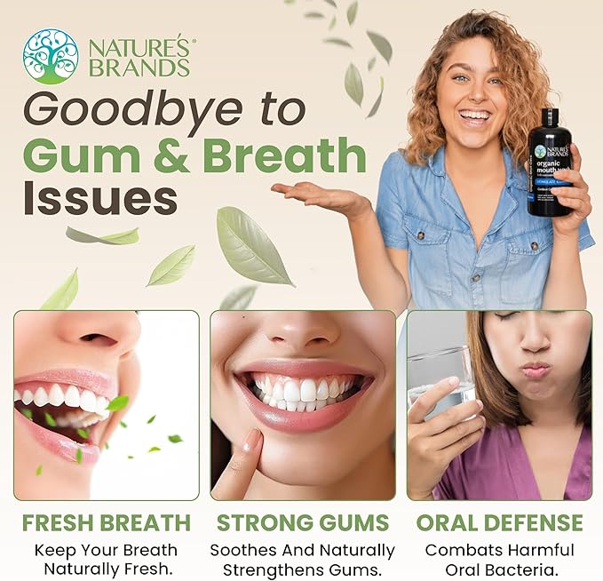 Nature's Brands - Herbal Choice Mari Organic Mouth Wash, 8 Oz, Peppermint Flavor - Tea Tree, Thyme & Fennel Oils for Fresh Breath & Healthy Gums - 1:10 Concentrated Mouthwash in BPA-Free Bottle