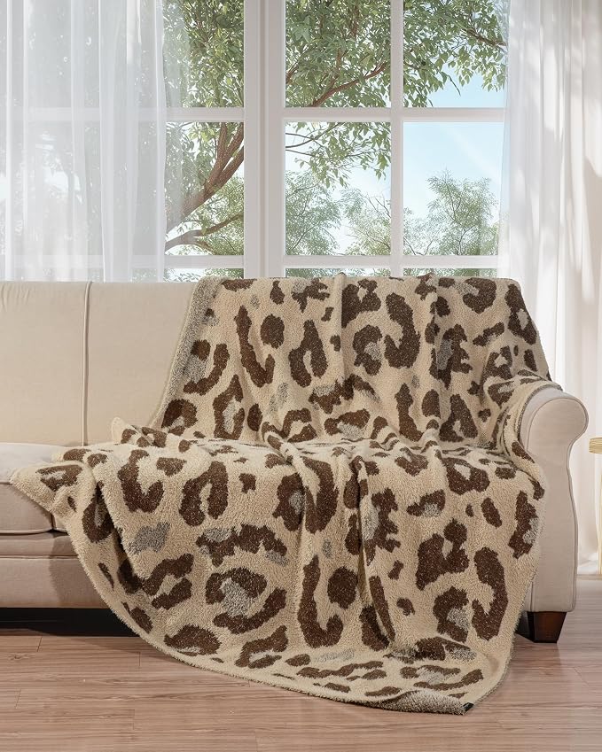 Knit Throw Blanket for Couch, Soft Cozy Fluffy Knitted Blanket for Sofa, Bed, Gift for Women Girls Home Decor (Brown, Twin 60"x80")