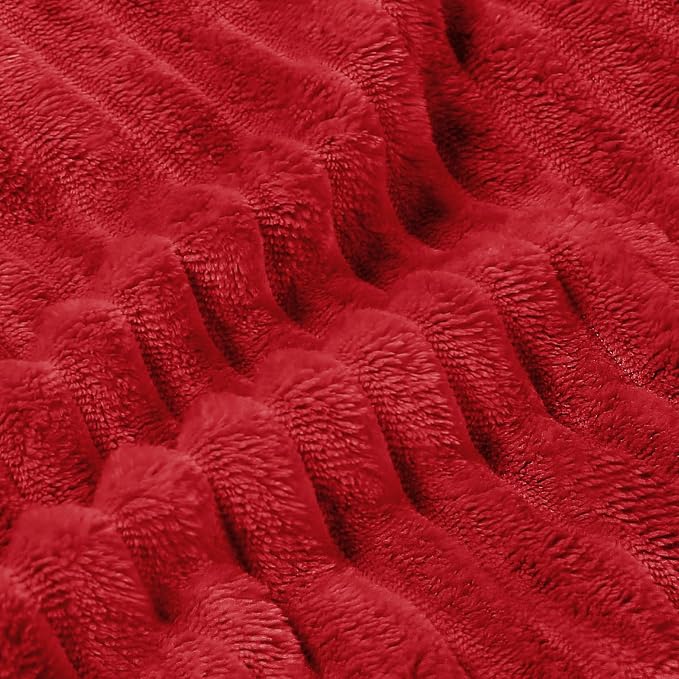 BEDELITE 3D Ribbed Jacquard Red Fleece Throw Blanket for Couch, 50x60 Inch | Soft Warm Decorative Fluffy Blanket, Cozy Plush Lightweight Fuzzy Throw Blanket for Bed Sofa Home Room Decor, Gift for Women