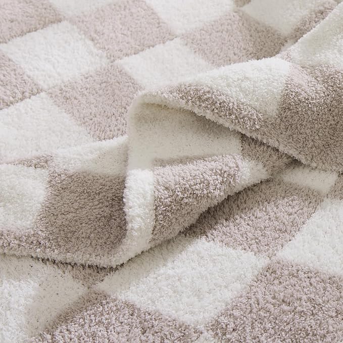 Soft Twin Size Checkered Blanket for Bed-Cozy Knitted Blankets | Lightweight Fluffy Warm Decor for Women, Mom, Her & Girls, Sofa, Chair, Couch, 60x80in, Taupe