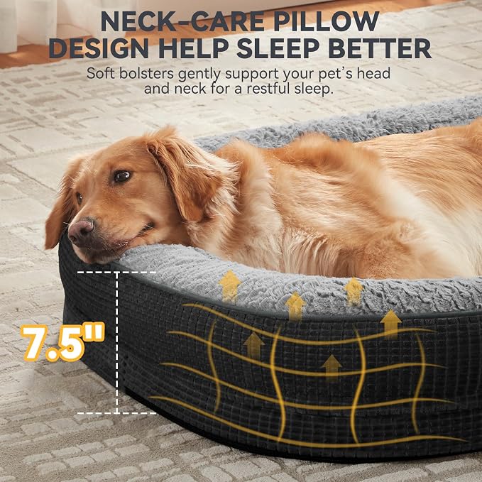 JOEJOY Orthopedic Dog Bed for Large Dogs, Egg-Crate Memory Foam Pet Bed with Bolster Sides, Waterproof Lining, Removable Washable Cover & Non-Slip Bottom, Black