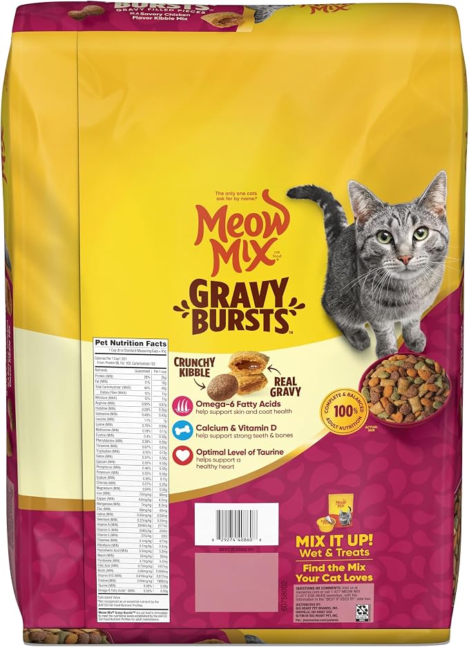 Meow Mix Gravy Bursts, Dry Cat Food, Savory Chicken Flavor, 13.5 lb. Bag