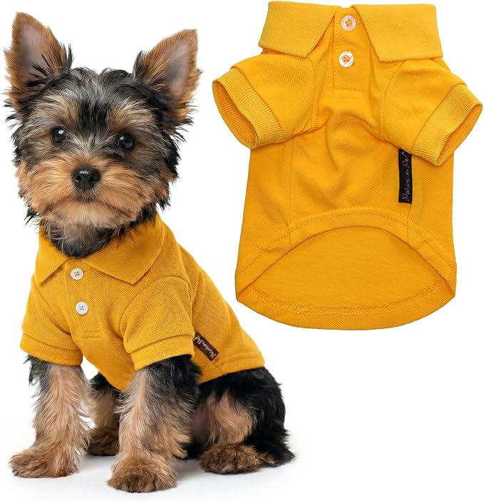 Parisian Pet Dog Polo Shirt – Classic Yellow Cotton Pet Apparel with Collar & Buttons, Soft Breathable Puppy T-Shirt - Cute Dog Clothes - Ideal Summer Clothes for Small Dogs - Shirts for Dogs Boy Girl