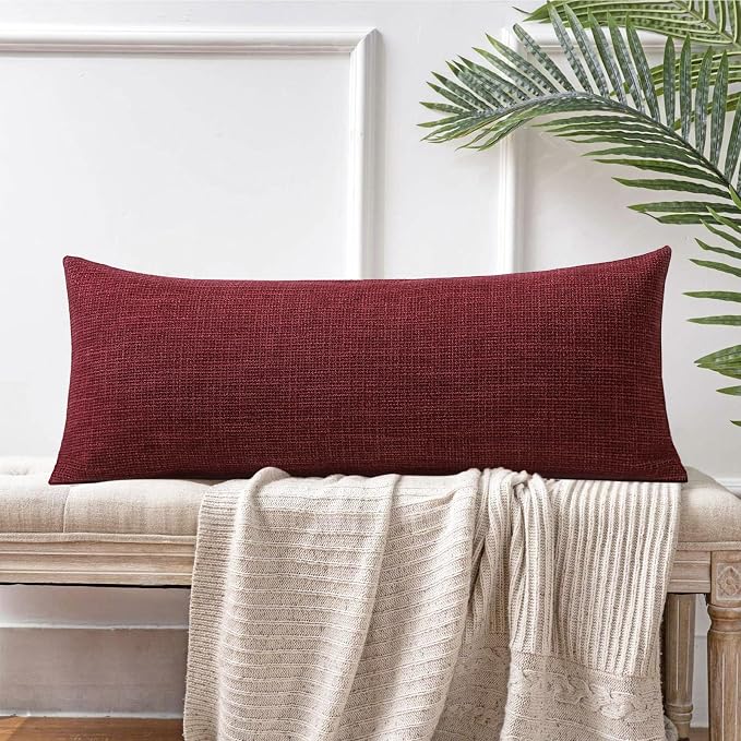 OTOSTAR Linen Throw Pillow Cover Set of 1 Decorative Long Lumbar Pillowcase Rectangle Cushion Cover 14x36 Inch for Home Decor Sofa Bedroom Car 35 x 90CM Burgundy