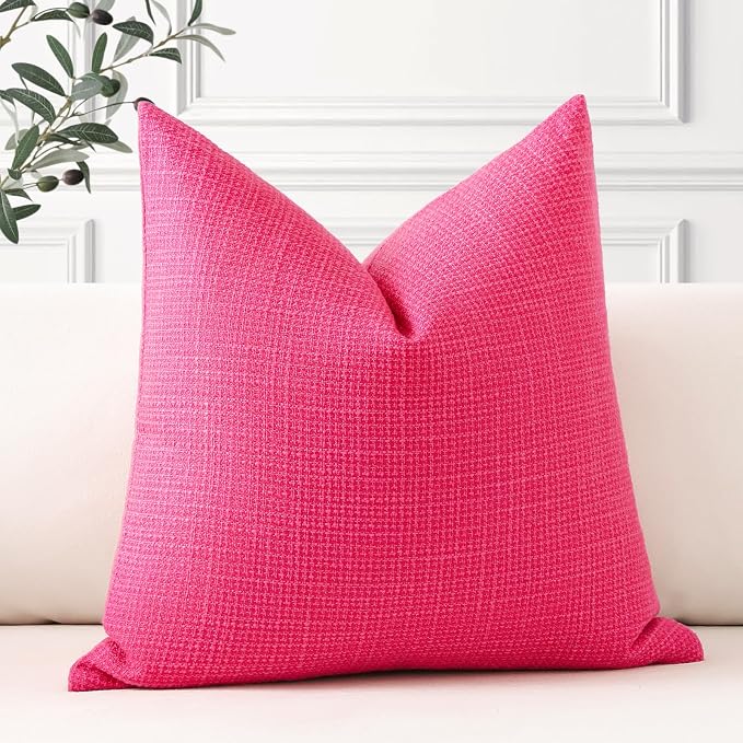 OTOSTAR Linen Throw Pillow Cover Set of 1 Decorative Square Pillowcases Cushion Covers 24x24 Inch for Home Decor Sofa Bedroom Car 60 x 60CM Hot Pink