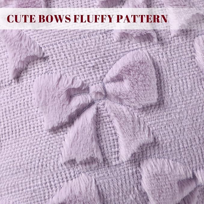 Mixweer Purple Bow Pillow Covers Set of 2 Preppy Room Decor Coquette Cute Spring Summer Decorative Faux Fur Soft Bowknot Stuff Fluffy Plush Aesthetic Pillowcase for Bed Sofa Couch (18 x 18 Inch)